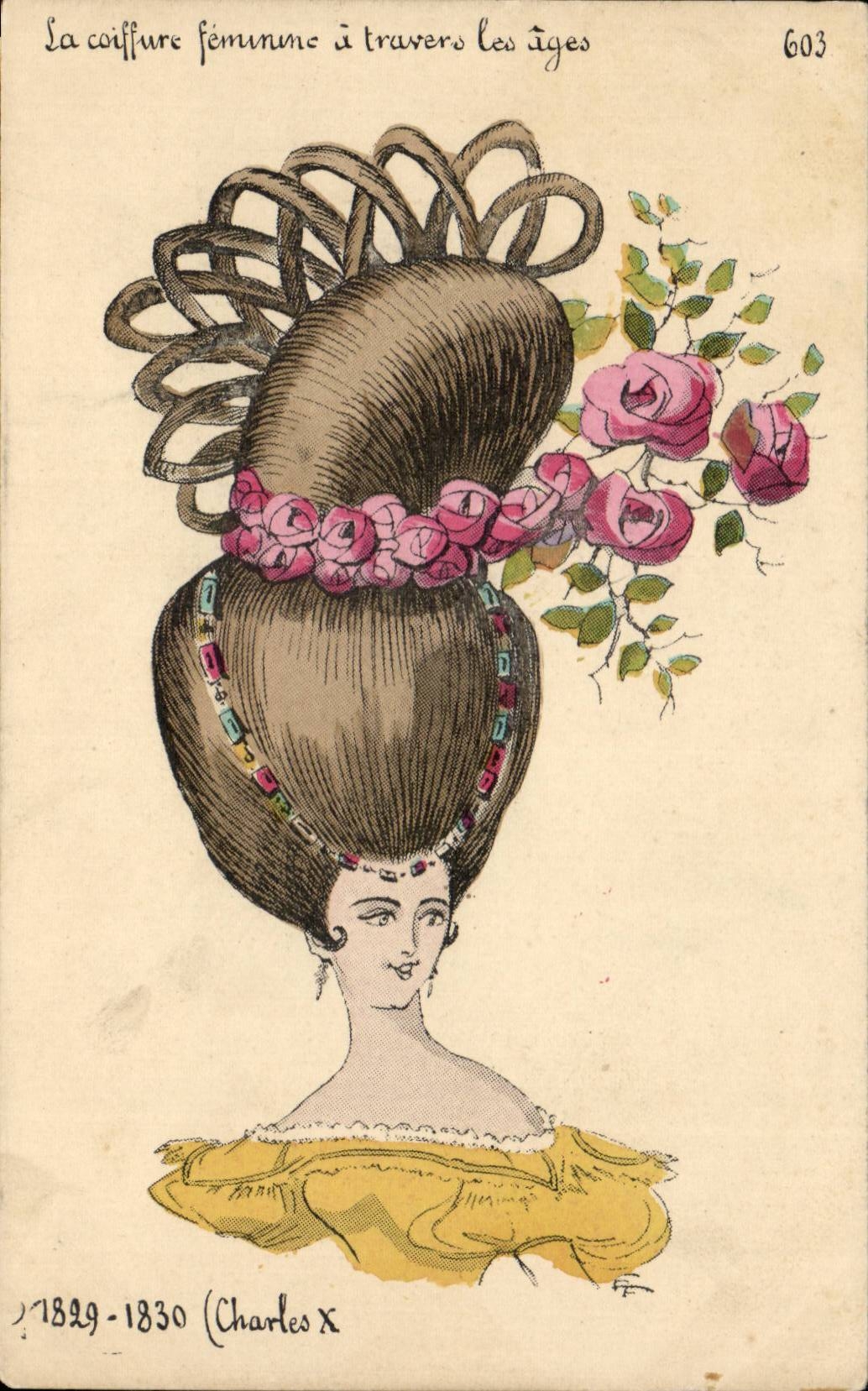 Coiffure féminine à travers les âges — 1829-1830 (Charles X) — série 603