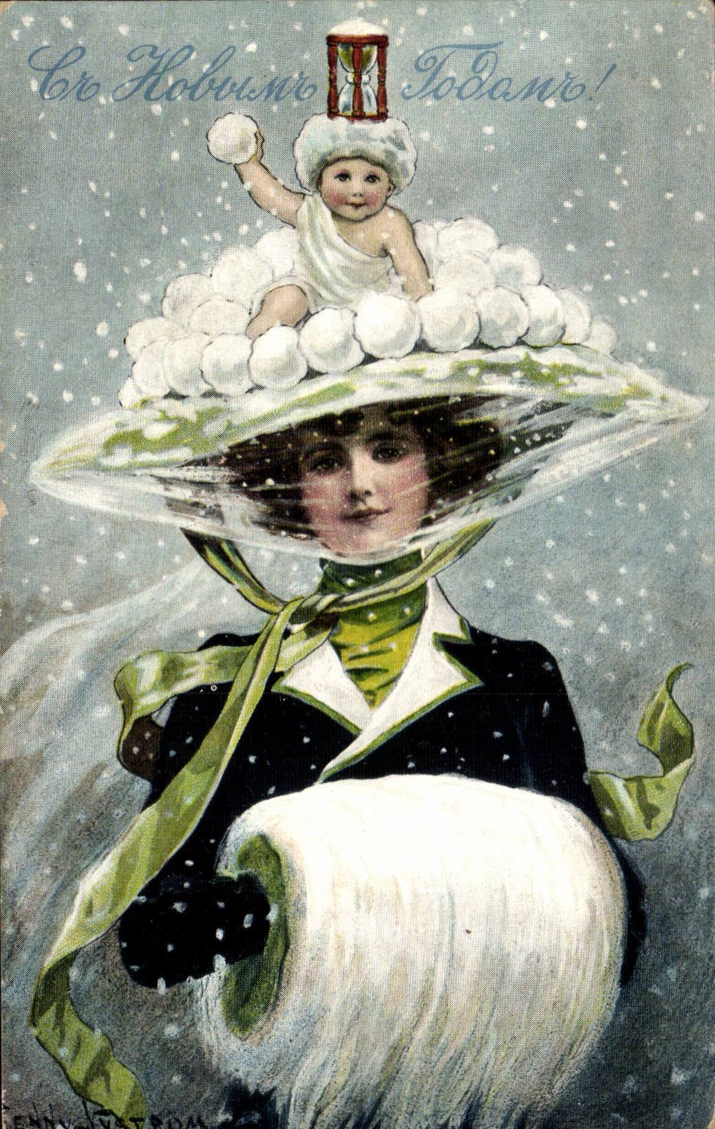Femme en chapeau de neige avec enfant — Jenny Gustrom — Union Postale Universelle Russie