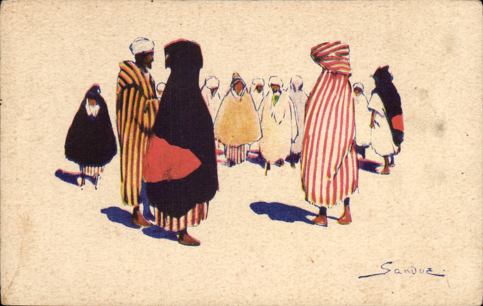 CPA Illustrateur Sanouz Costumes d'Afrique du Nord