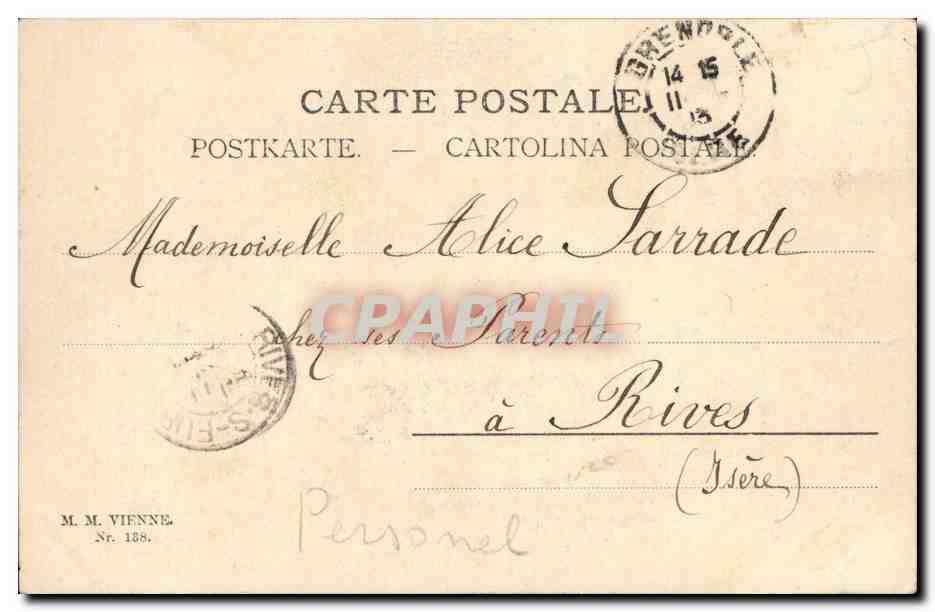 Jeune femme avec poules et œufs — Éditeur E. Villigera, n° 188 — Verso