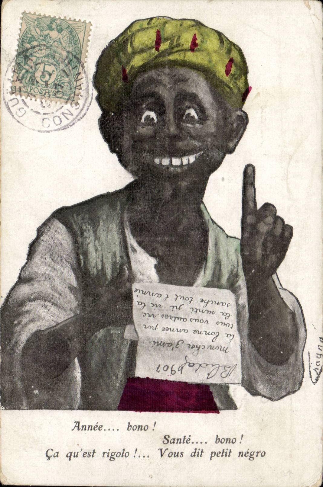 CPA Fantaisie annee bono ! (negro Afrique du Nord illustrateur)