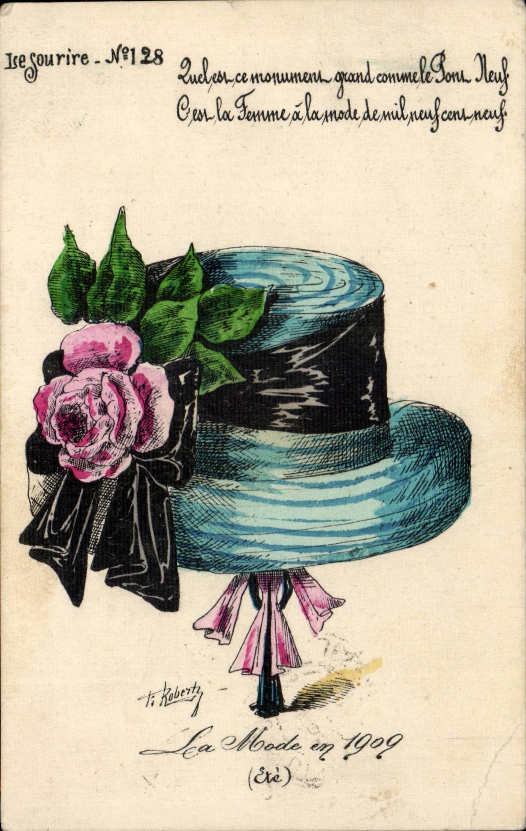 CPA Fantaisie La mode en 1909 (chapeau)