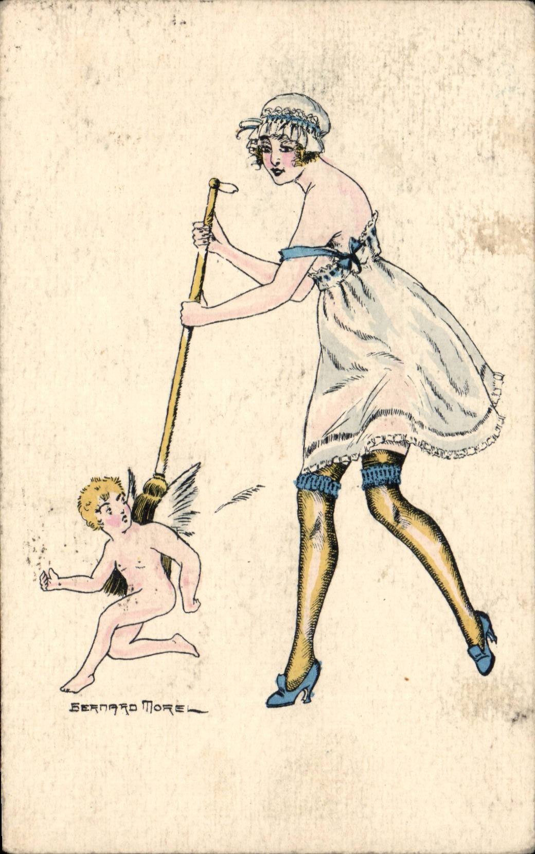 Frau mit Besen und Cupido — Bernard Morel — Serie Nr. 24