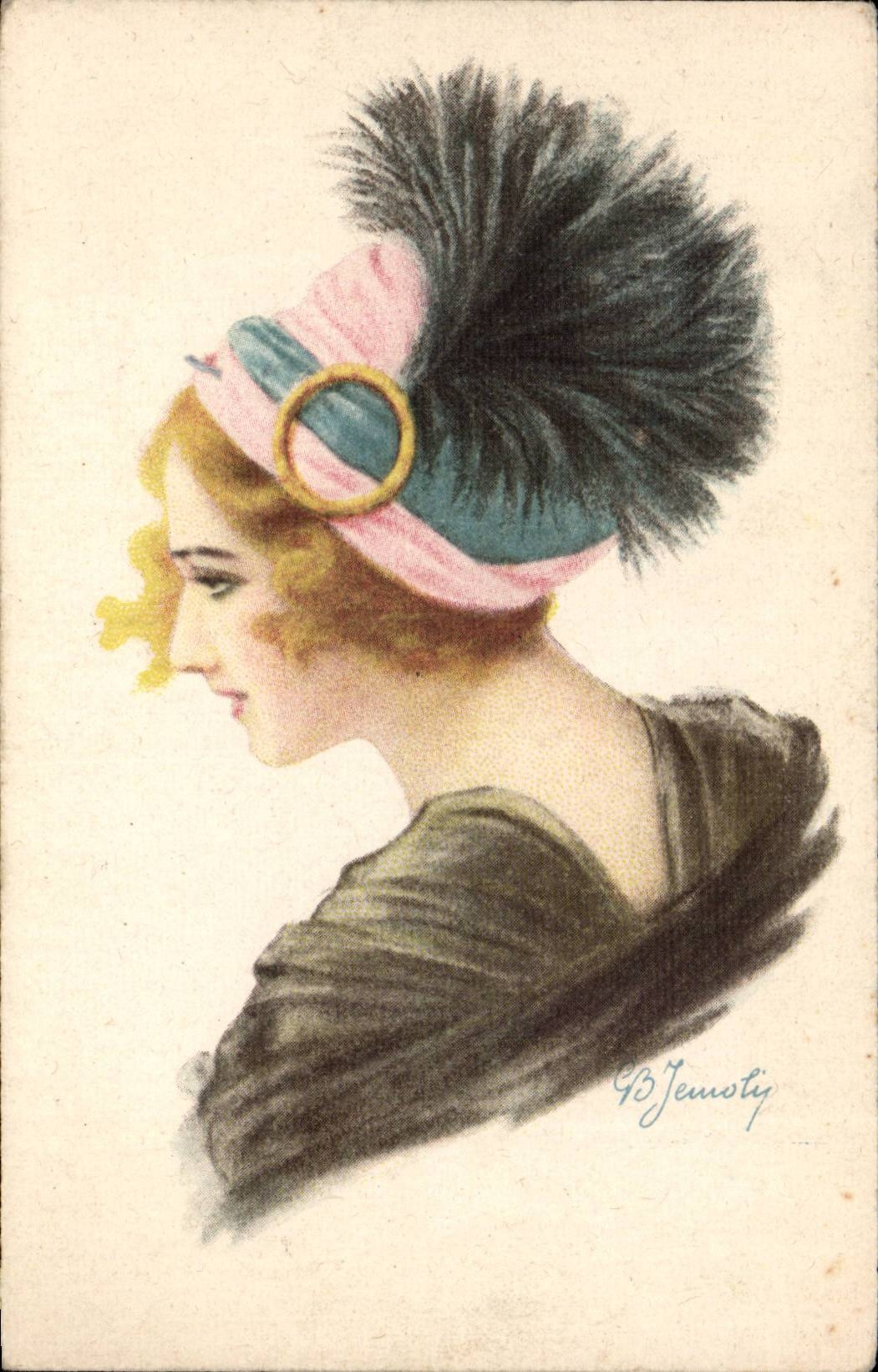 Jeune femme en chapeau à plume — GB Jemoty — série N. 154