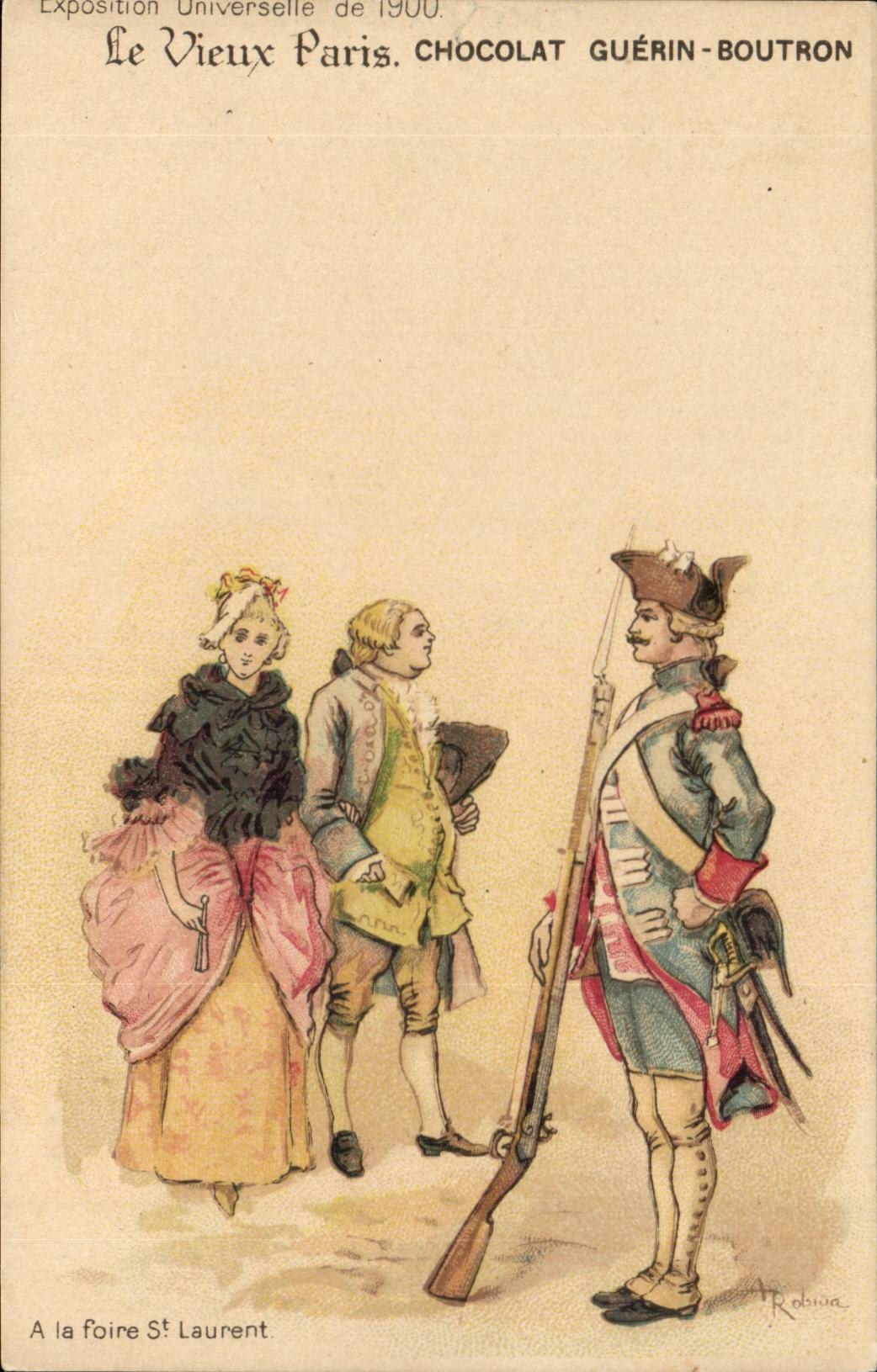 Fantaisie CPA Exposition universelle de 1900 A la foire St Laurent (militaria uniforme)