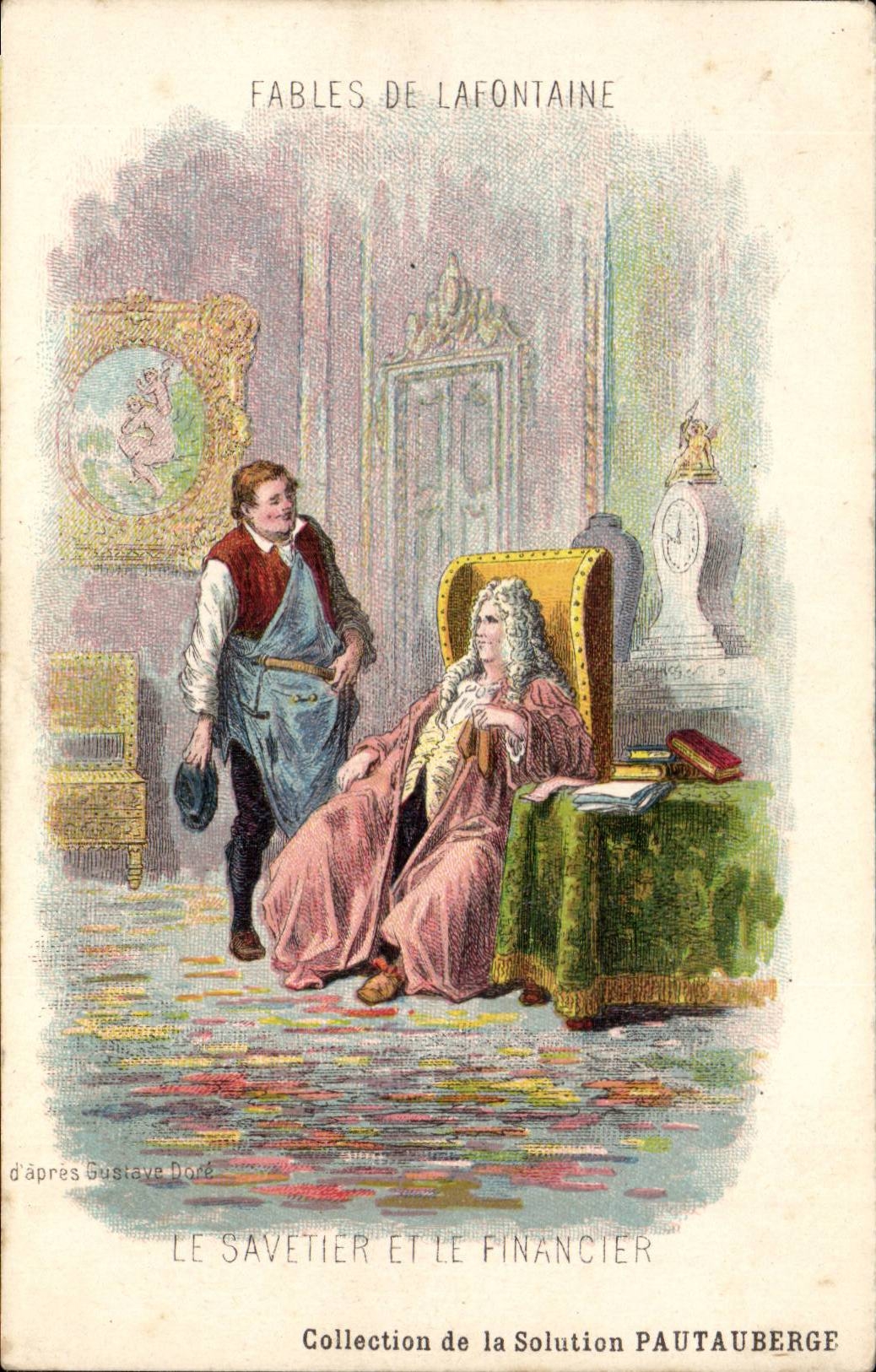 Fantaisie CPA Fables de la Fontaine Le savetier et le financier (banque banhk finance) d'apres Gustave Dore