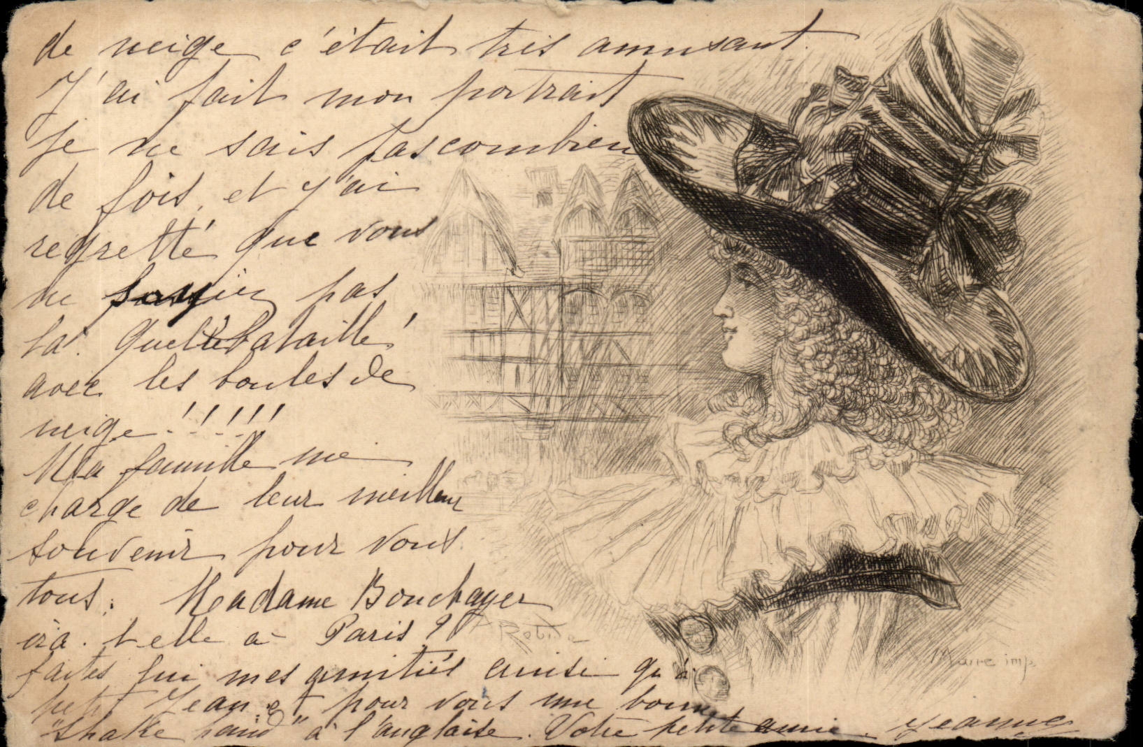Frau mit Hut — Zeichnung — Marine imp. (Verlag)