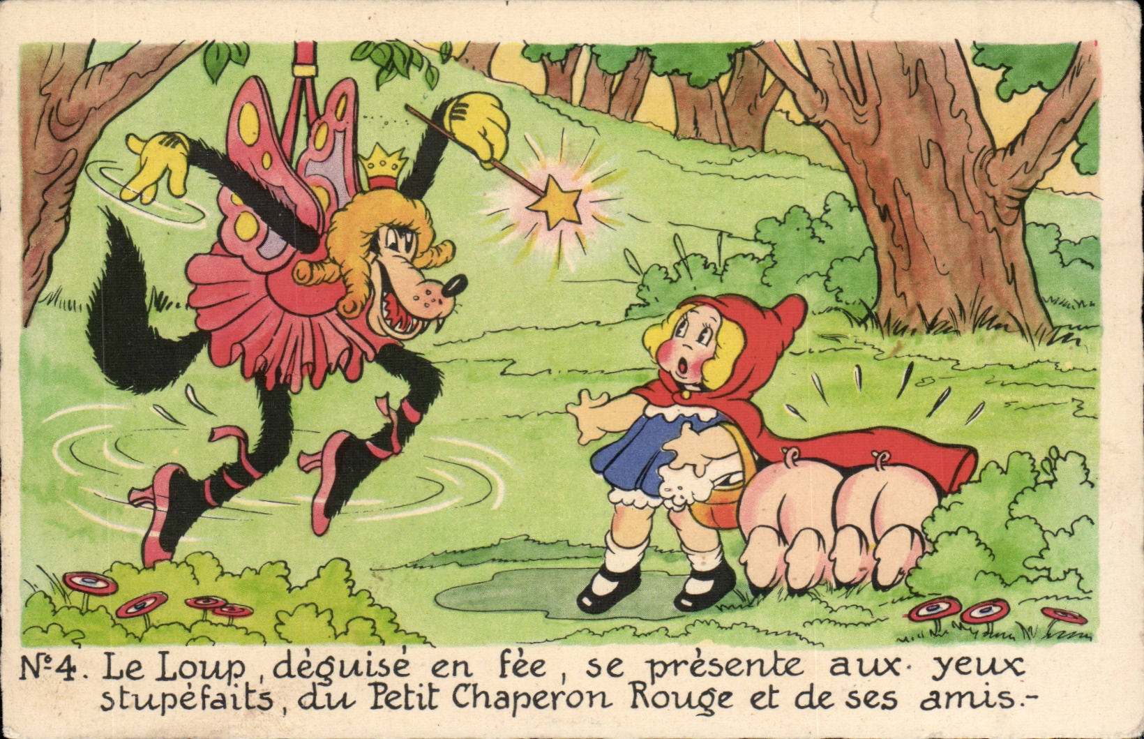 CPA Le loup deguise en fee (Disney) Petits Chaperon rouge TRois petits cochons RaRe