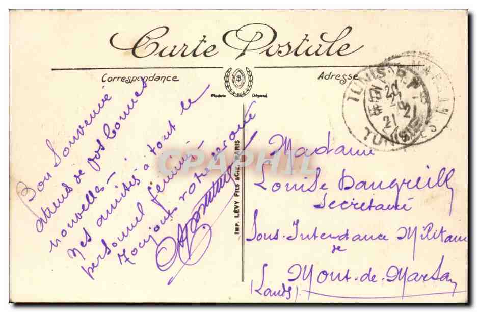 Tunisie Tunis CPA Avenue Jules Ferry La depeche — Verso