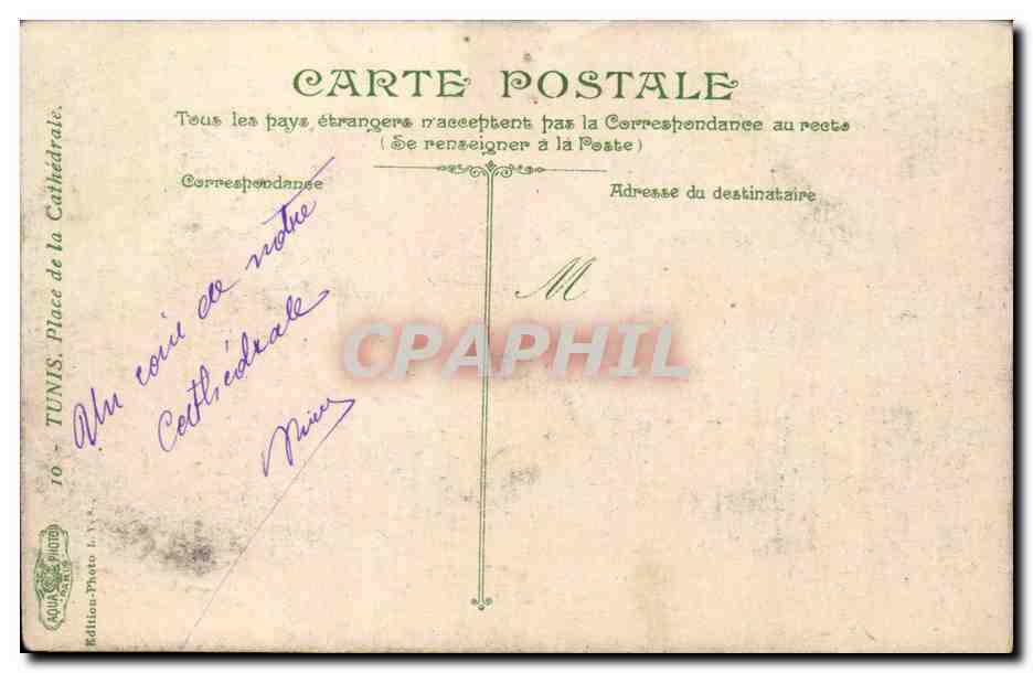 Tunisie Tunis CPA Place de la cathedrale — Rückseite