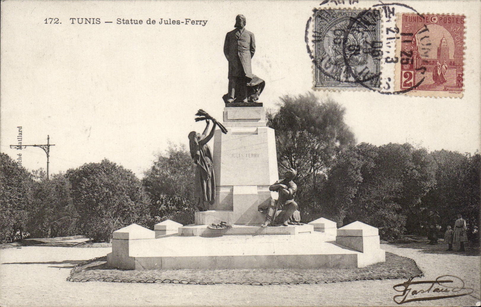 Tunisie Tunis CPA Statue de Jules Ferry