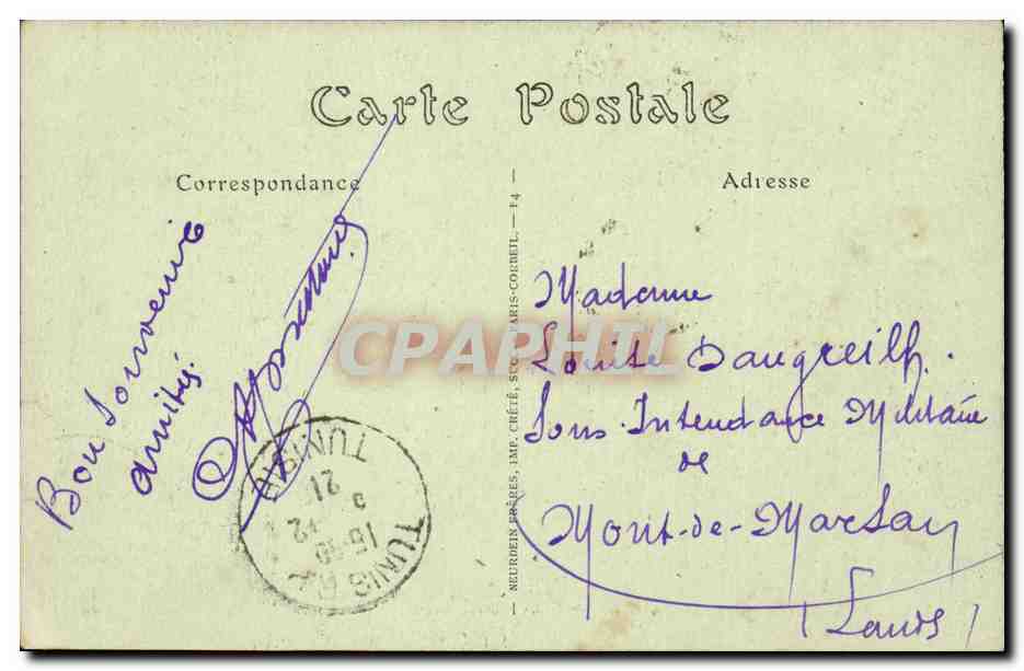 Tunisie Tunis CPA Entree du belvedere — Rückseite