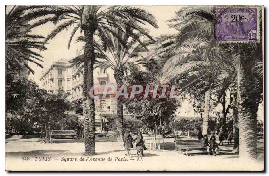 Tunisie Tunis CPA Square de l'avenue de Paris 