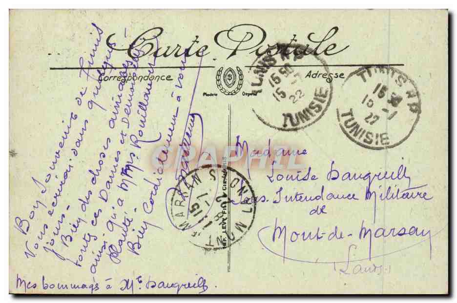 Tunisie CPA Tunis Avenue de France — Rückseite