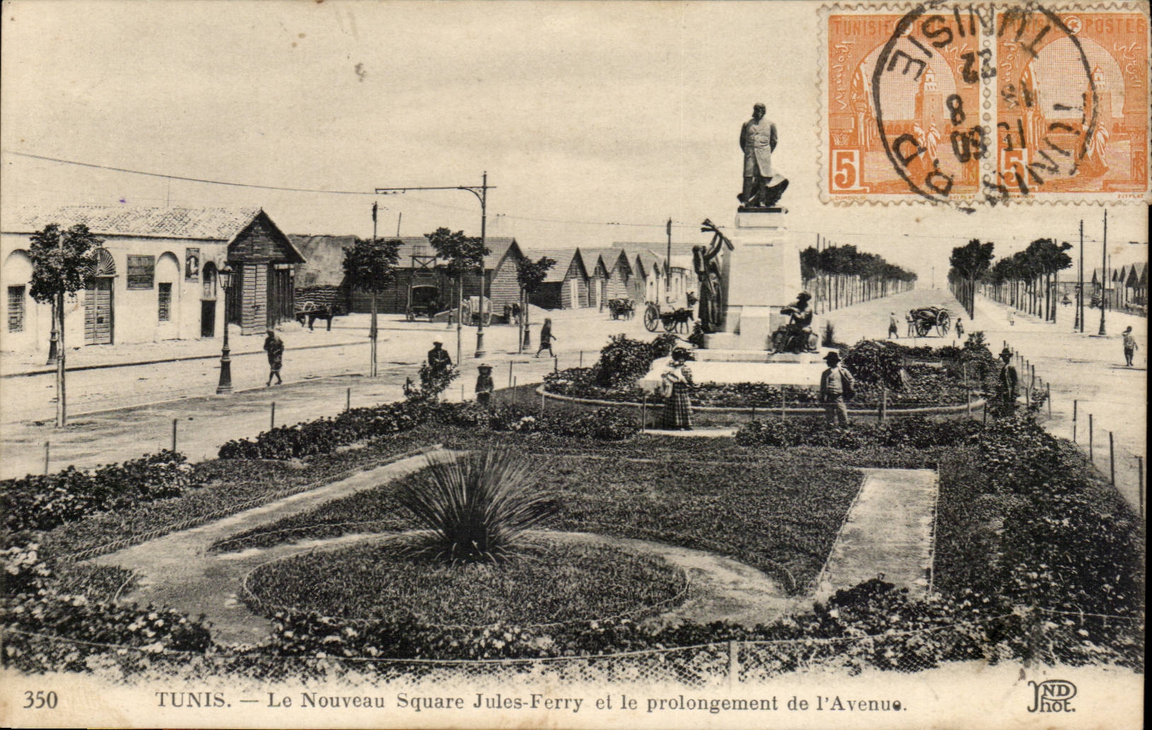 Tunisie CPA Tunis Le nouveau square Jules Ferry et le prolongement de l'avenue
