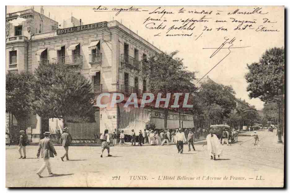 Tunisie CPA Tunis L'hotel bellevue et avenue de France