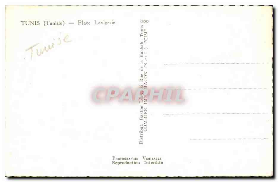 Tunisie CPM Tunis Place Lavignerie — Back