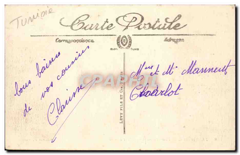 Tunisie CPA Ferryville Place Amiral Guepratte et marche — Verso