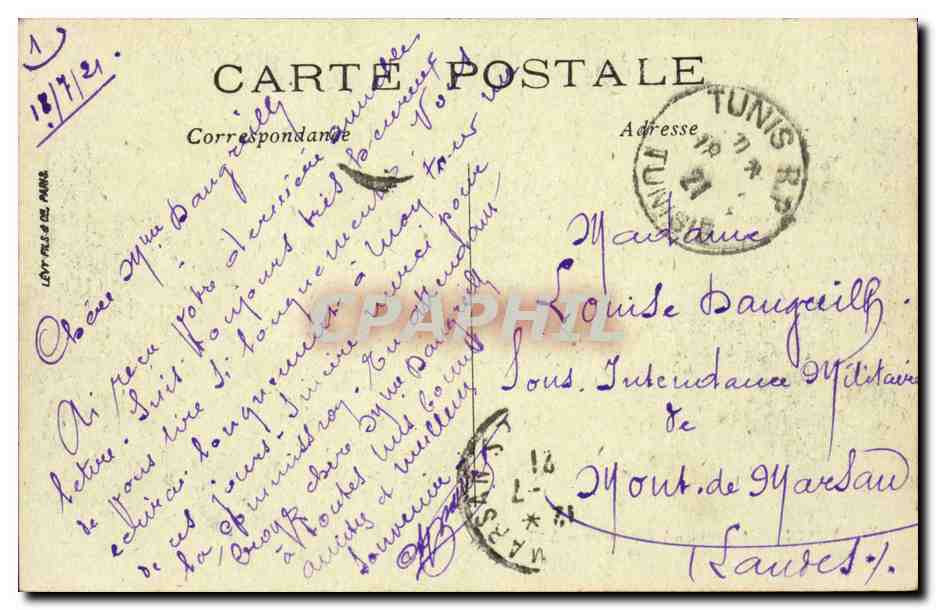 Tunisie CPA Tunis L'avenue Jules Ferry et le golfe — Verso