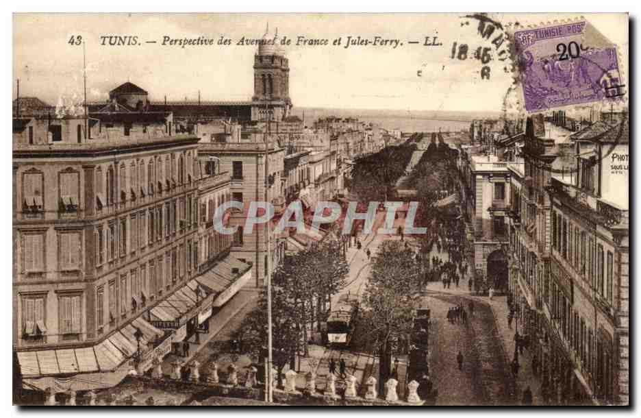 Tunisie CPA Tunis Perspectives des avenues de France et de Jules Ferry