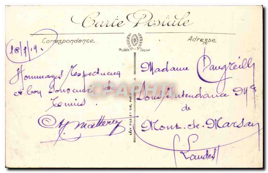 Tunisie CPA Tunis Hotel Bellevue et Avenue de France — Verso