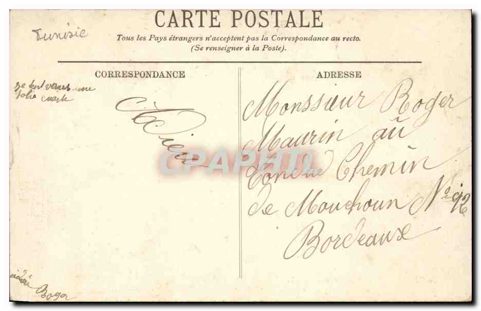 Tunisie CPA Bizerte L'amiraute — Verso
