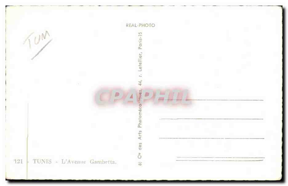 Tunisie CPA Tunis l'avenue Gambetta — Rückseite