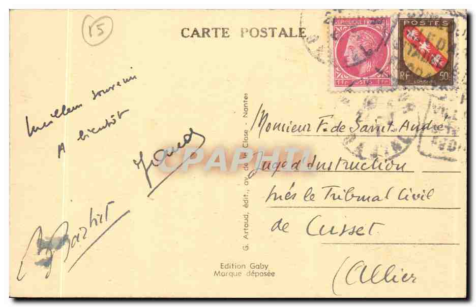 Saint Flour CPA Place d'armes La caisse d'epargne et la poste (ancienne maison consulaire) — Rückseite