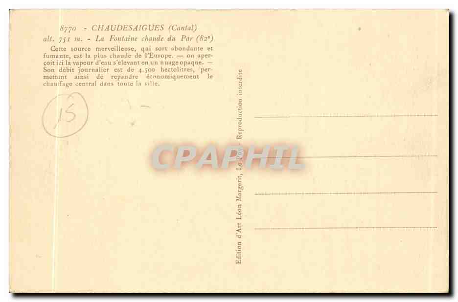 CPA Chaudesaigues La fontaine chaude au Par — Verso