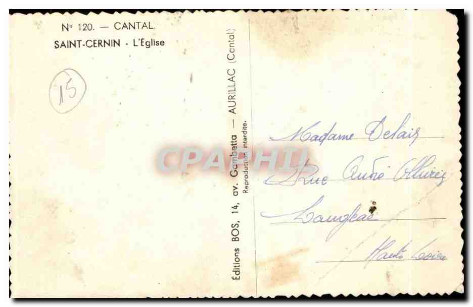 CPA Saint Cernin L'eglise — Verso
