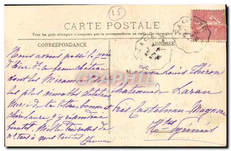 Polminhac CPA Pres Vic sur Cere Chateau de Pestel — Verso