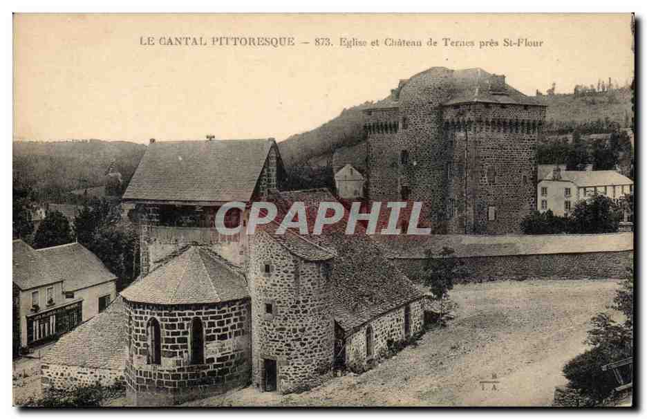 Auvergne CPA CAntal Eglise et chateaau de Ternes pres St Flour