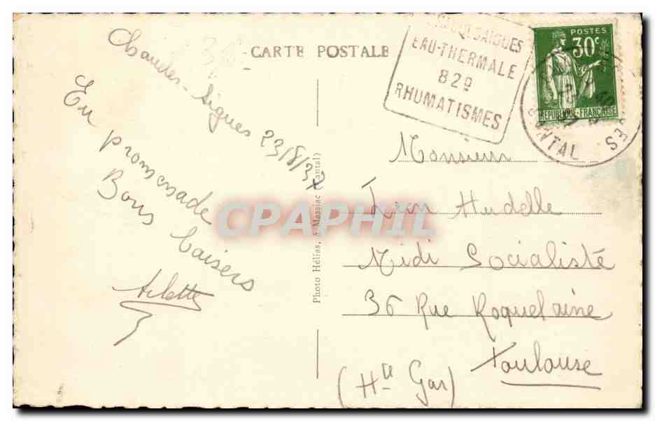 Auvergne Cantal CPA Chaudes Aigues  — Rückseite