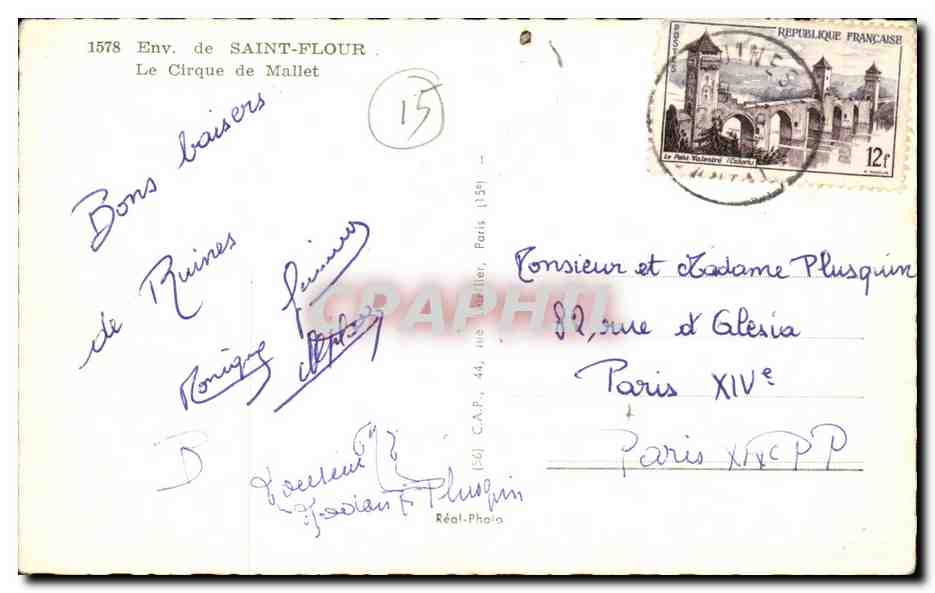 Auvergne Cantal CPA VallM Environs de Saint Flour Le cirque de Mallet — Verso