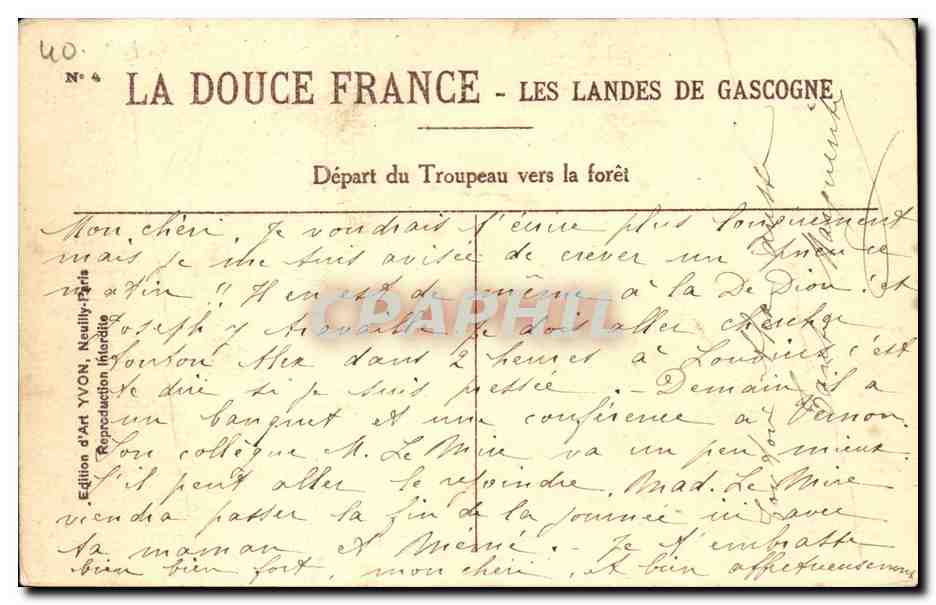 Les Landes de Gascogne CPA Depart du troupeau vers la foret — Rückseite
