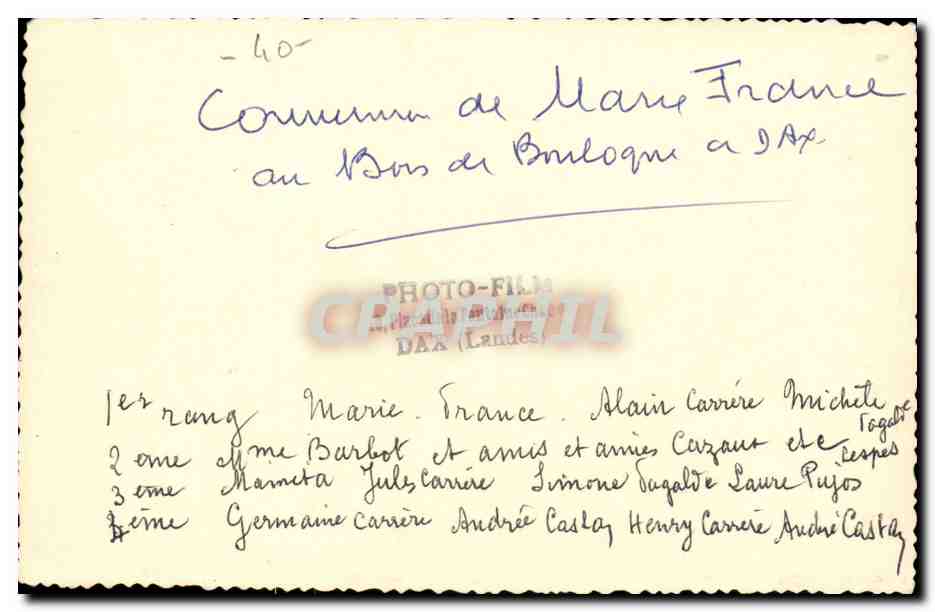 Mariage de Marie France — Dax (Landes) — PHOTO-FILM DAX (Landes) — Rückseite
