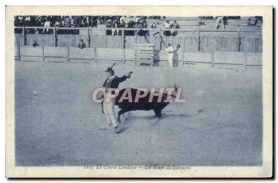 CPA La course landaise Un ecart de Giovanni (taureau toro) Mont de marsan