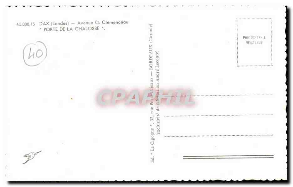 Porte de la Chalosse — Dax (Landes) — Éd. La Cigogne, André Lecornet — Rückseite