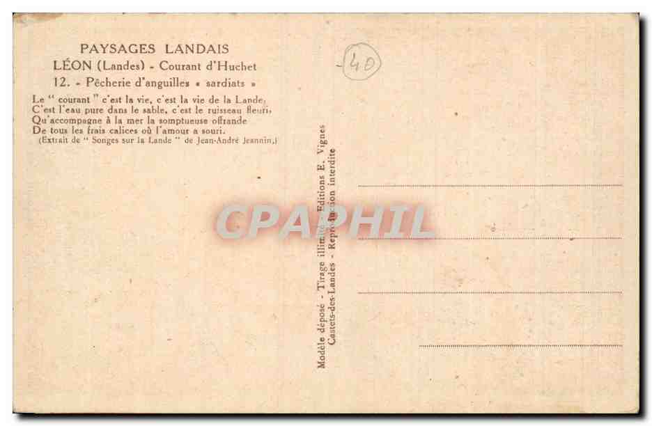 Leon CPA Courant d'Huchet Pecherie d'anguilles sardiats — Back