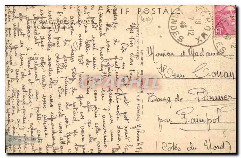 Soleil des Landes CPA Courant landais — Back