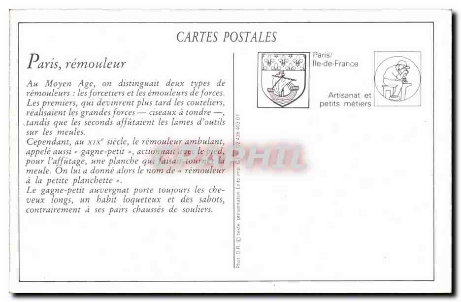 REPRODUCTION Les petits metiers de Paris Le remouleur — Rückseite