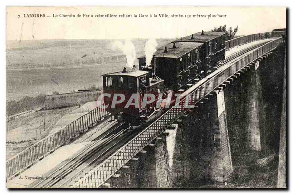 Langres — Le Chemin de Fer à crémaillère reliant la Gare à la Ville, située 140 mètres plus haut — A. Veyssière, imprimeur