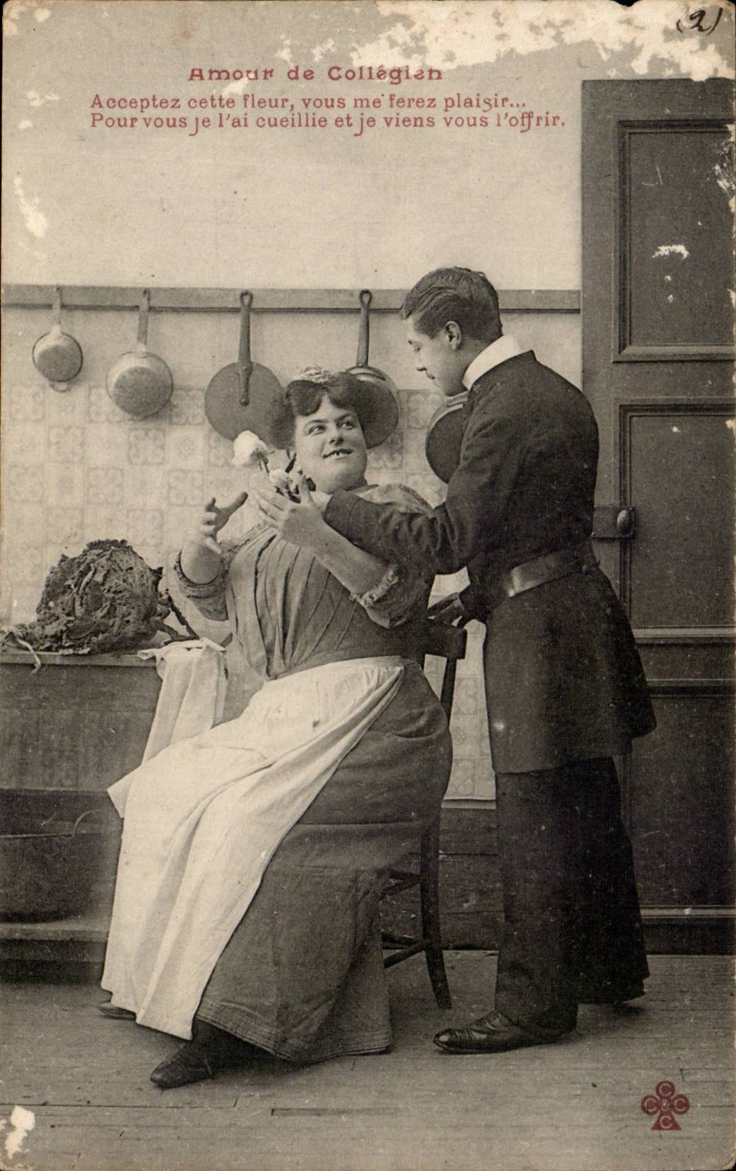 CPA Amour de collegien 
