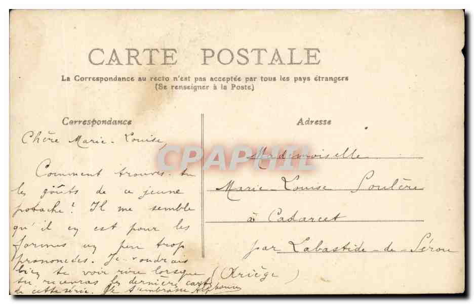 CPA Amour de collegien  — Verso