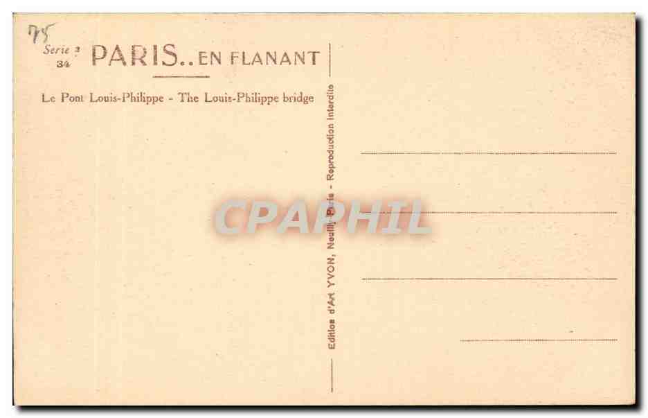 Paris CPA Le pont Louis Philippe  — Verso