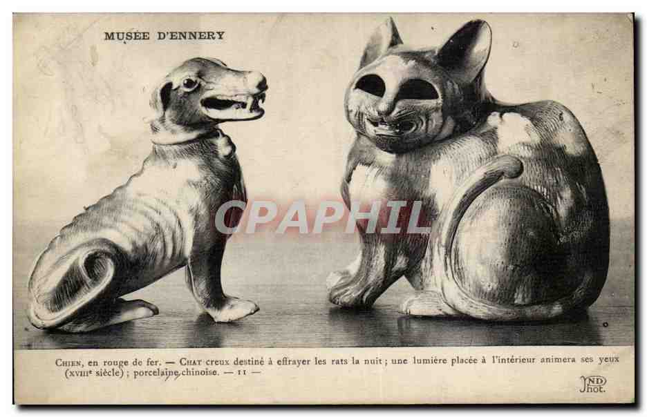 Paris CPA Musee d'Ennery Chien en rouge de fer Chat creux (cat)