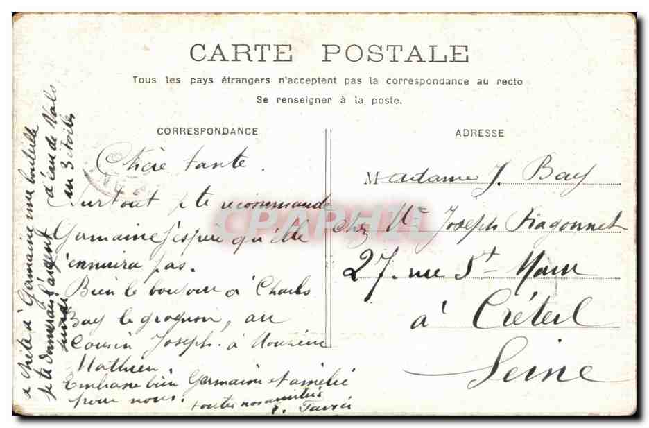 Paris CPA La Madeleine — Verso