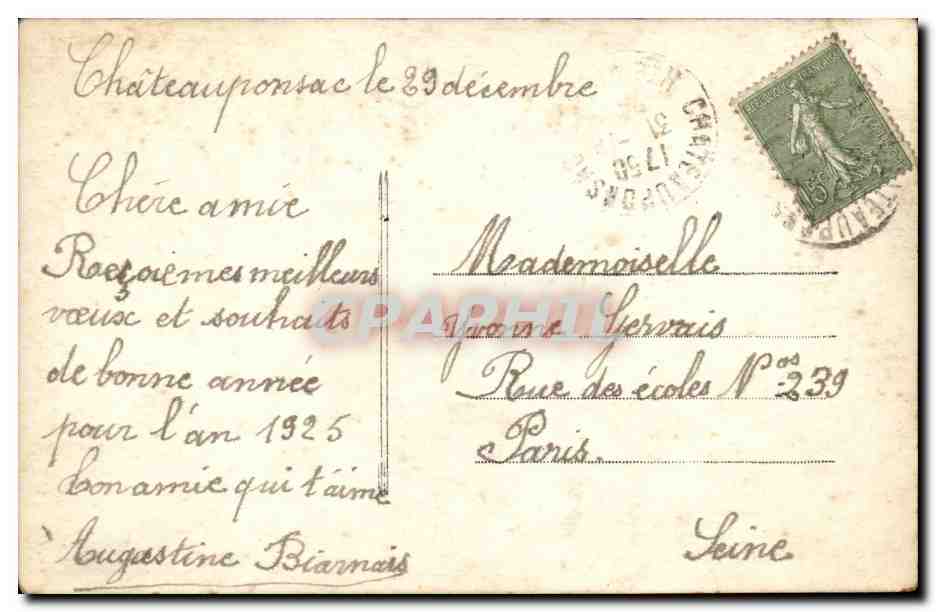 Mädchen in blauer Kleidung mit Blumenstrauß — Frohes Geburtstag — E.M. 475 — Rückseite