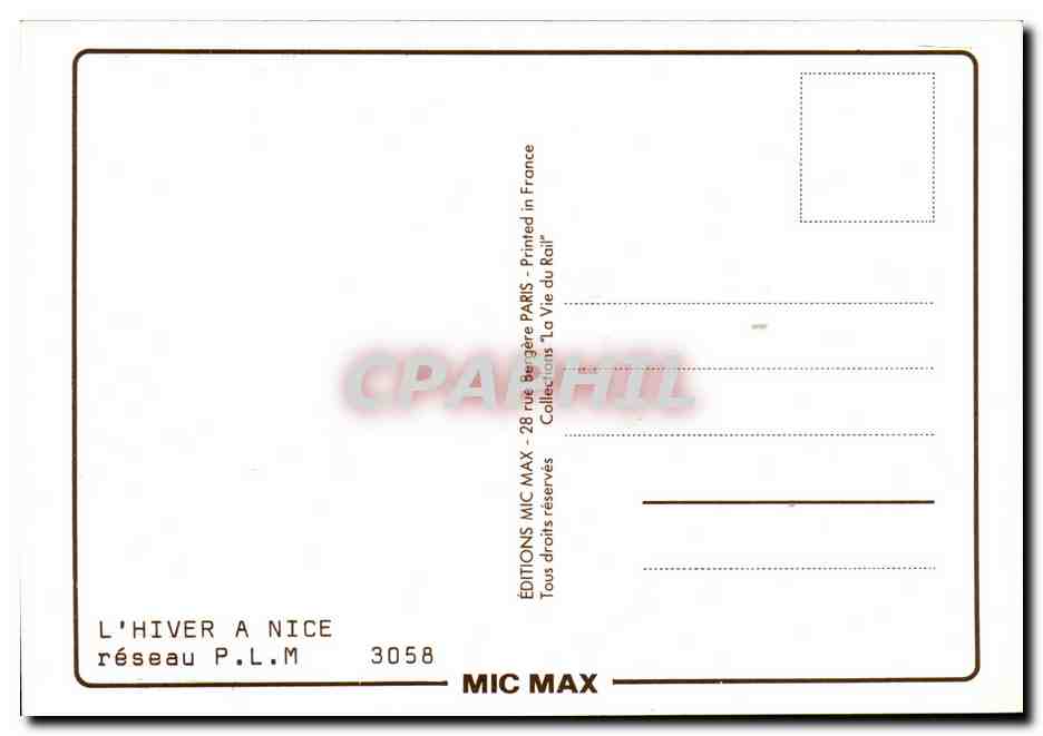 CPM Affiche Chemins de fer L'hiver a Nice Paris Nice — Verso