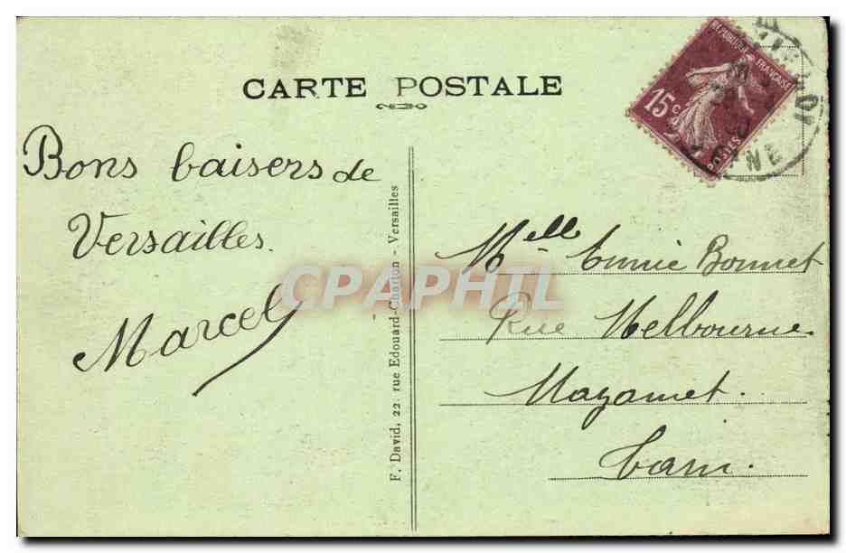 Versailles CPA Le grand Trianon Chambre a coucher de Napoleon 1er — Verso